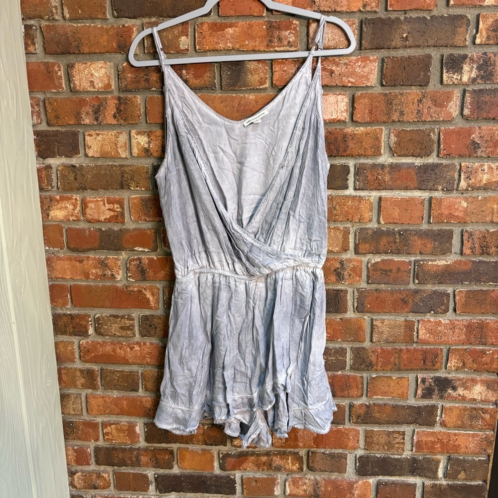 American Eagle womens chambray crossover front ruffle skort romper blue large